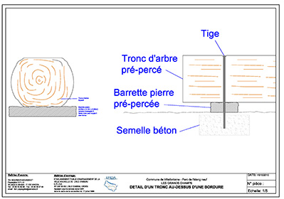 CAO détail d'un banc-tronc d'arbre